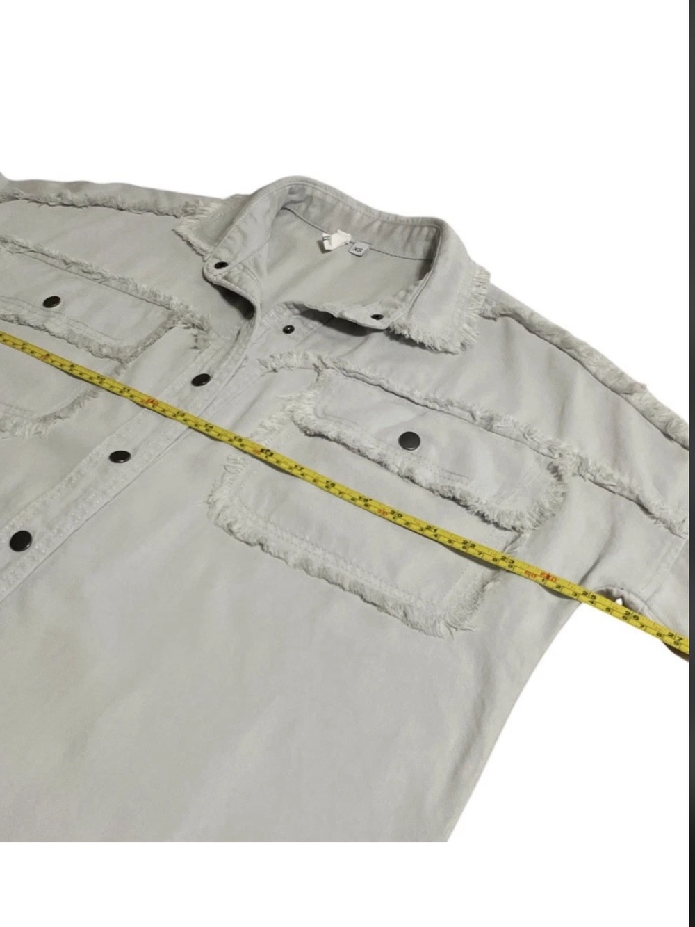 ELAN “Rock & Roll” Gray Distressed Cotton Denim-Like Snap Up Oversized Jacket XS - Picture 4 of 13